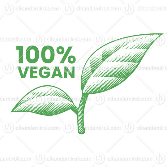 100% Vegan Engraved Green Leaves Icon