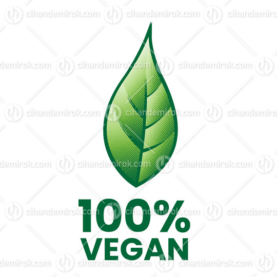 100% Vegan Engraved Icon with Green Leaf
