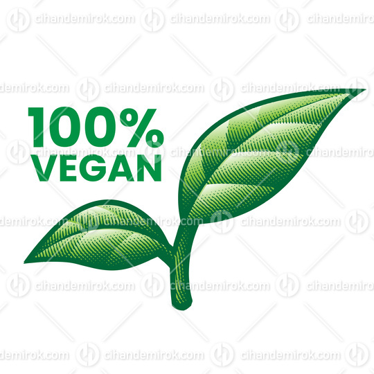 100% Vegan Engraved Icon with Shaded Green Leaves