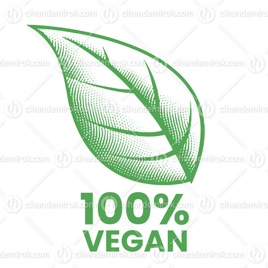 100% Vegan Icon with Green Engraved Leaf