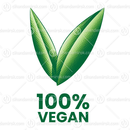 %100 Vegan Icon with Green Engraved Leaves