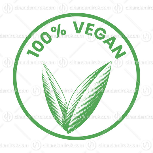 %100 Vegan Round Icon with Engraved Green Leaves - Icon 1