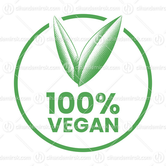 %100 Vegan Round Icon with Engraved Green Leaves - Icon 2