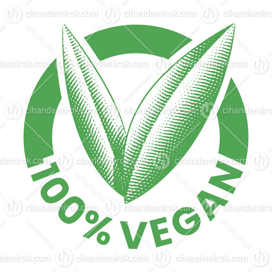 %100 Vegan Round Icon with Engraved Green Leaves - Icon 6