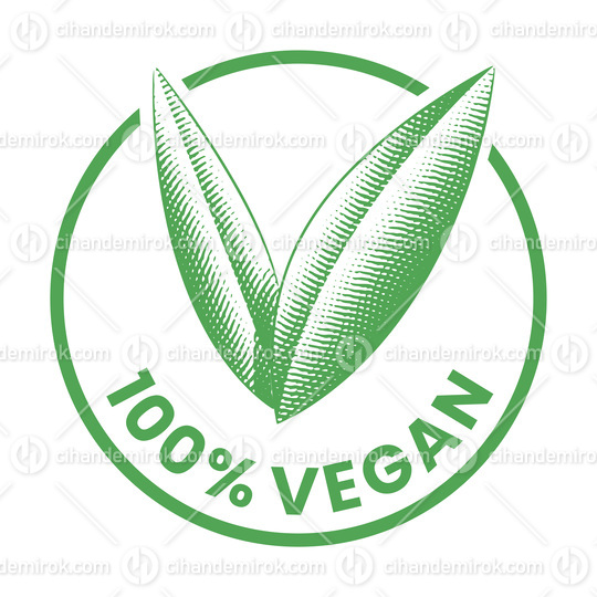 %100 Vegan Round Icon with Engraved Green Leaves - Icon 7
