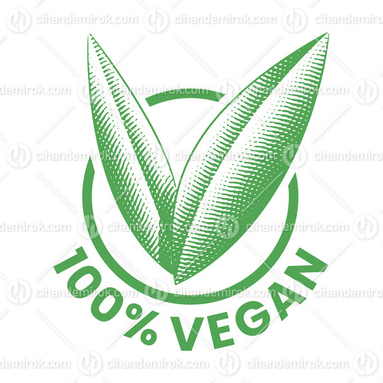 %100 Vegan Round Icon with Engraved Green Leaves - Icon 8