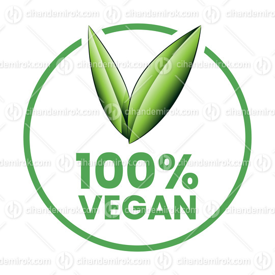 %100 Vegan Round Icon with Shaded Green Leaves - Icon 2