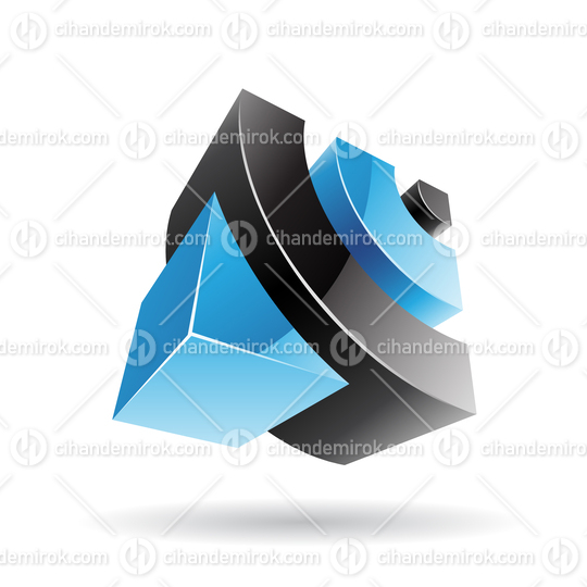 3d Abstract Glossy Metallic Logo Icon of Black and Blue Wifi Shape