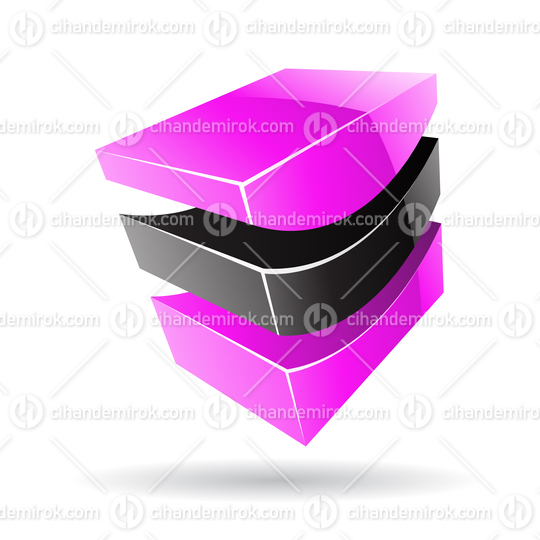3d Abstract Glossy Metallic Logo Icon of Black and Magenta Wave Shape