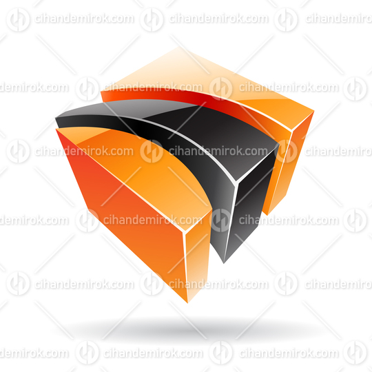 3d Abstract Glossy Metallic Logo Icon of Black and Orange Striped Shape 