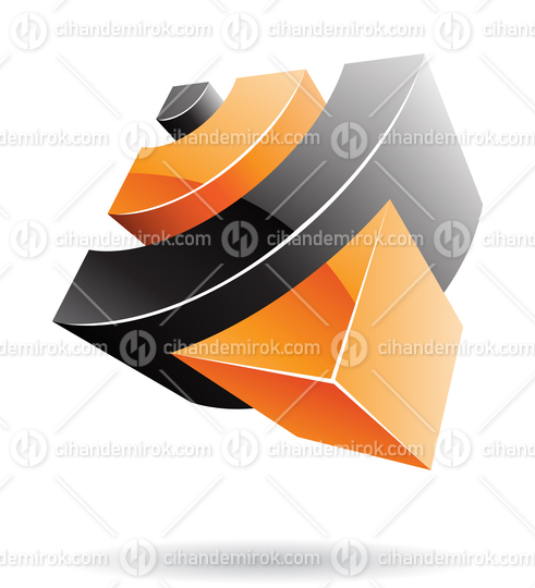 3d Abstract Glossy Metallic Logo Icon of Black and Orange Wifi Shape 