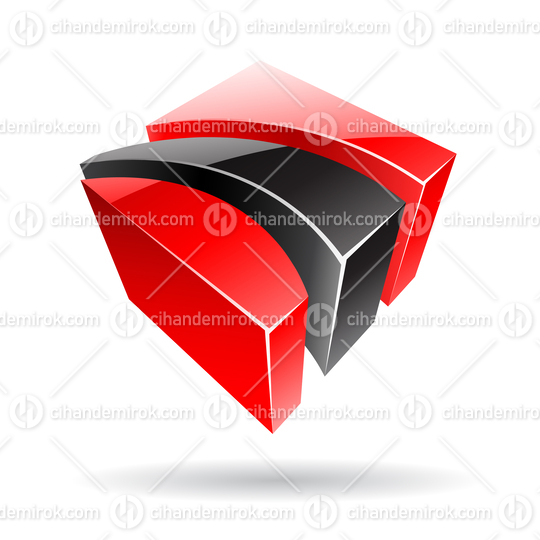 3d Abstract Glossy Metallic Logo Icon of Black and Red Striped Shape 