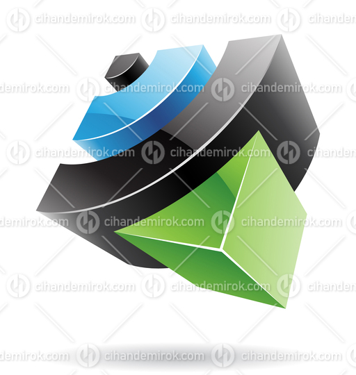 3d Abstract Glossy Metallic Logo Icon of Black Green and Blue Wifi Shape