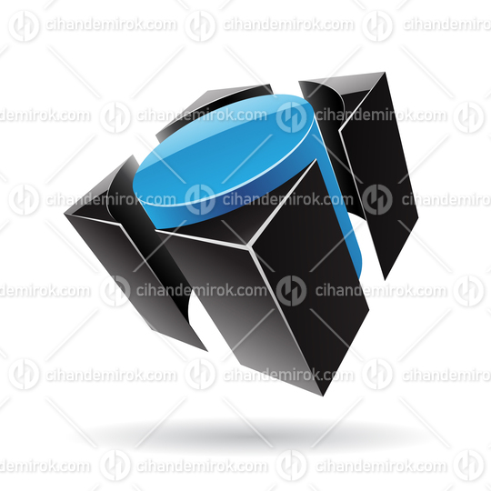 3d Abstract Glossy Metallic Logo Icon of Blue and Black Cube Shape