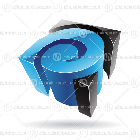 3d Abstract Glossy Metallic Logo Icon of Blue and Black Spiral Shape