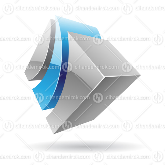 3d Abstract Glossy Metallic Logo Icon of Blue and Grey Striped Shape