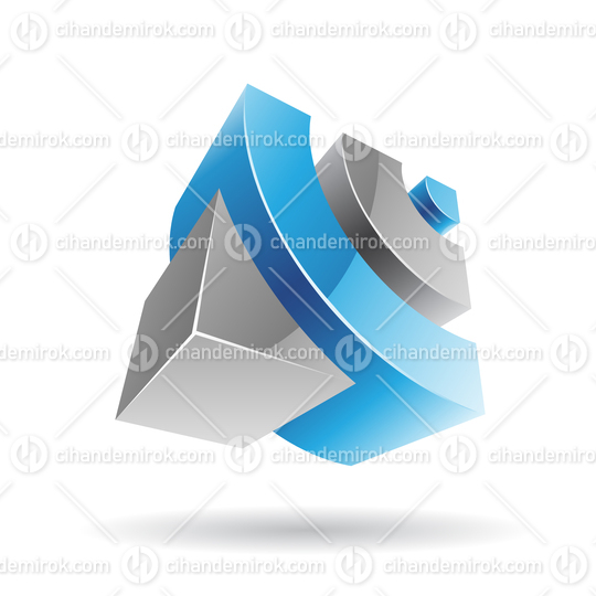 3d Abstract Glossy Metallic Logo Icon of Blue and Grey Wifi Shape