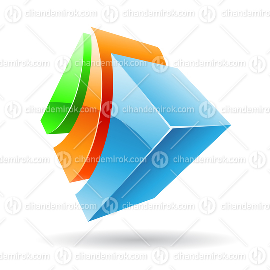 3d Abstract Glossy Metallic Logo Icon of Blue Green and Orange Striped Shape 