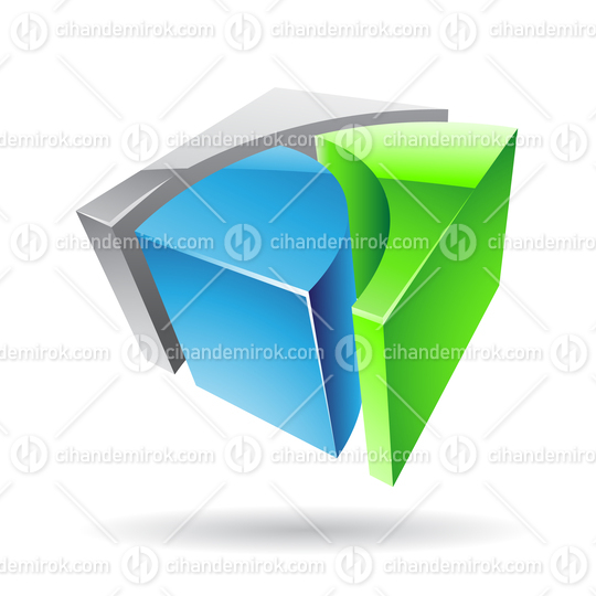 3d Abstract Glossy Metallic Logo Icon of Blue Grey and Green Cube Shape 