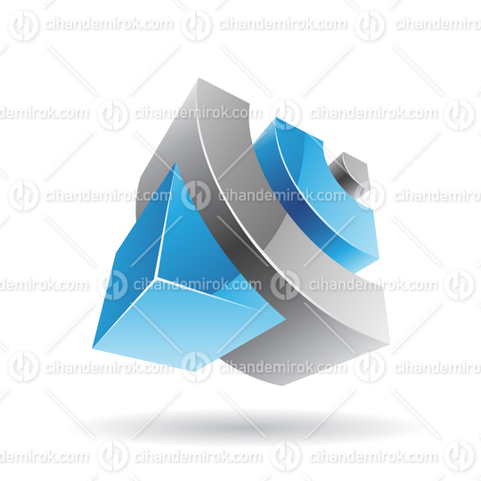 3d Abstract Glossy Metallic Logo Icon of Grey and Blue Wifi Shape