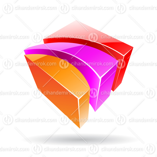 3d Abstract Glossy Metallic Logo Icon of Magenta Orange and Red Striped Shape