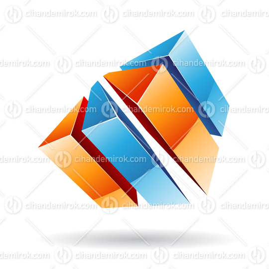3d Abstract Glossy Metallic Logo Icon of Orange and Blue Bars Shape