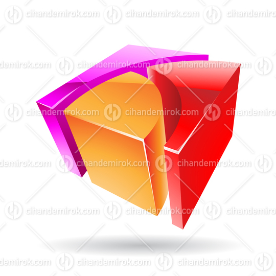 3d Abstract Glossy Metallic Logo Icon of Orange Magenta and Red Cube Shape
