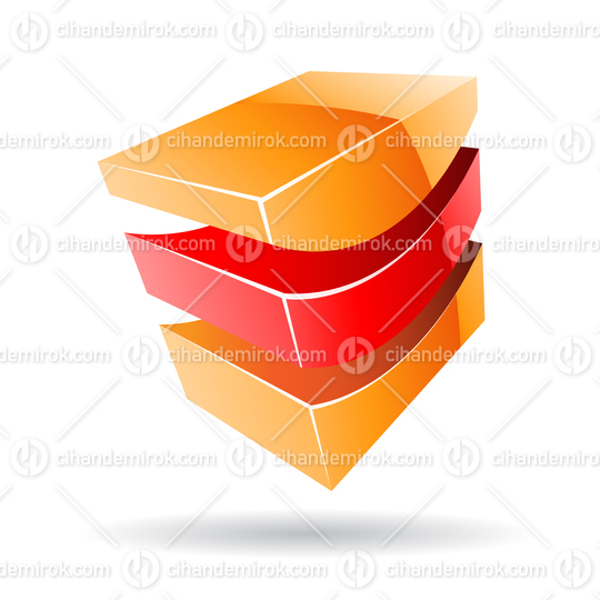 3d Abstract Glossy Metallic Logo Icon of Red and Orange Wave Shape