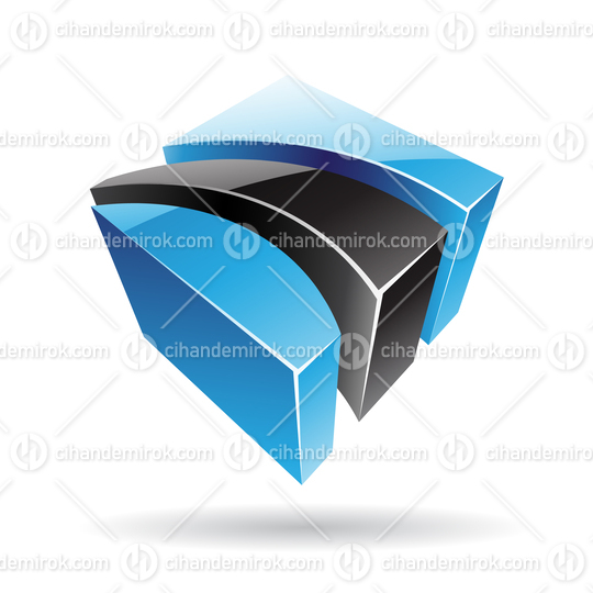 3d Glossy Abstract Metallic Logo Icon of Black and Blue Striped Shape 