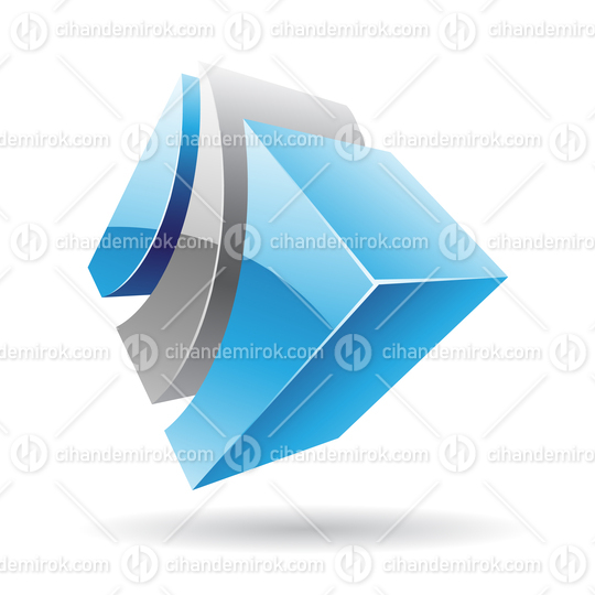 3d Glossy Abstract Metallic Logo Icon of Grey and Blue Striped Shape 