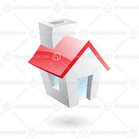 3d Glossy White Home Icon with a Red Roof
