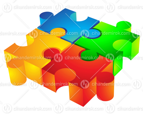 3d Jigsaw Puzzle Icon with Blue Green Yellow and Red Pieces