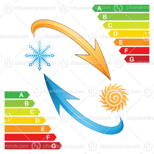 Air Conditioning Symbol with Diagonal Arrows and Energy Class Graphics