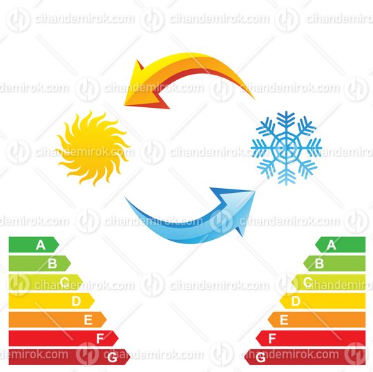 Air Conditioning Symbols of Sun and Snowflake with Energy Class 
