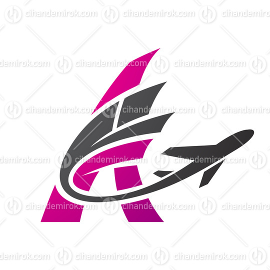 Airplane with Tail Flying Over a Magenta Letter A