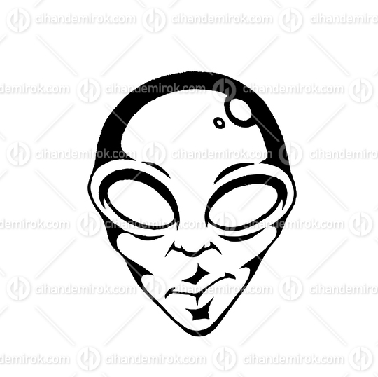 Alien Head and Face, Scratchboard Engraved Vector