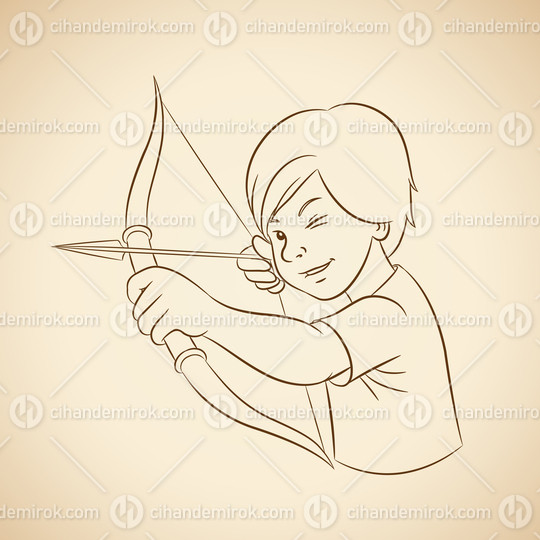 Archer Boy with Brown Outlines on a Beige Background