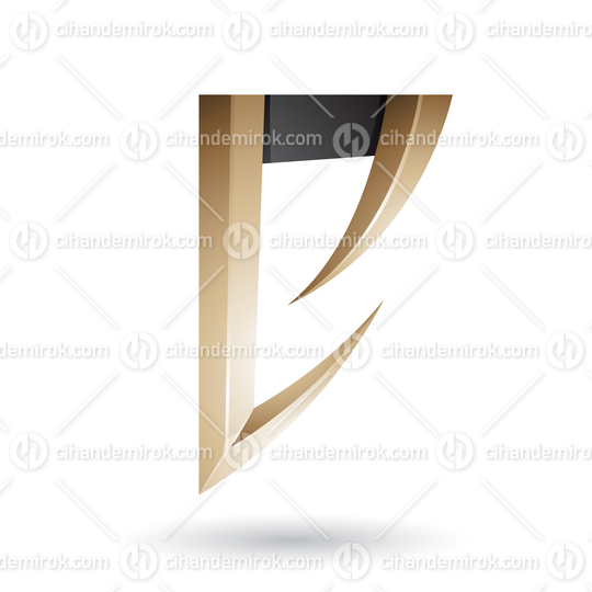 Beige and Black Arrow Shaped Letter E Vector Illustration