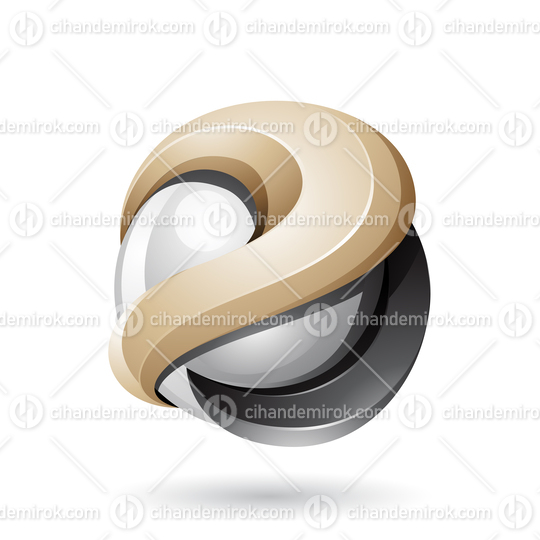 Beige and Black Bold Metallic Glossy 3d Sphere Vector Illustration