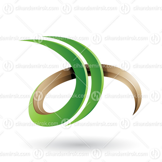 Beige and Green 3d Curly Letter D and H Vector Illustration