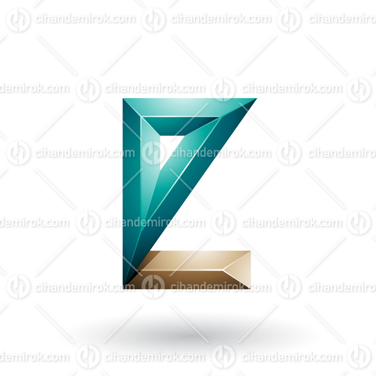 Beige and Green 3d Geometrical Embossed Letter E