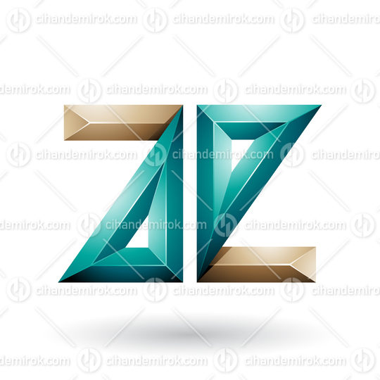 Beige and Green 3d Geometrical Embossed Letters A and E