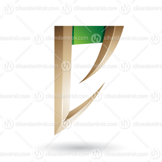 Beige and Green Arrow Shaped Letter E Vector Illustration