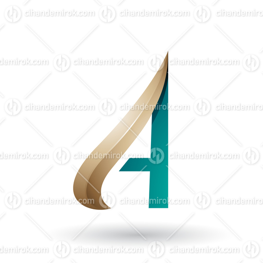 Beige and Green Embossed Arrow-like Letter A Vector Illustration