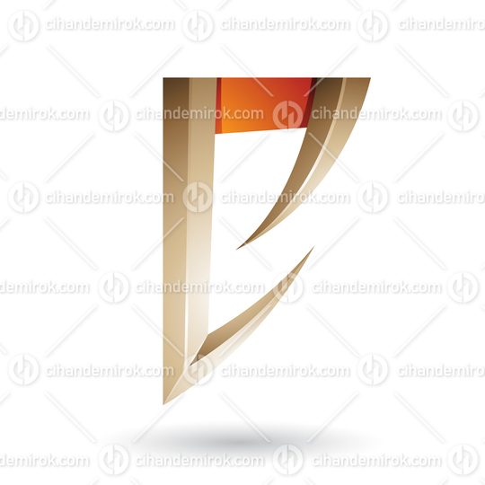 Beige and Orange Arrow Shaped Letter E Vector Illustration