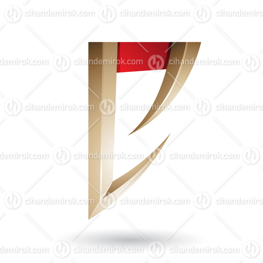 Beige and Red Arrow Shaped Letter E Vector Illustration
