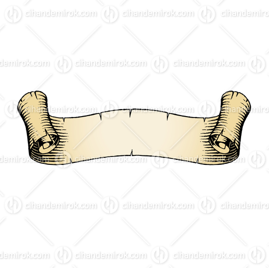 Beige Old Curved Thin Banner, Scratchboard Engraved Vector