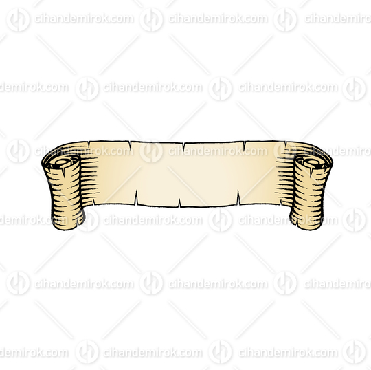 Beige Thin Curved Old Banner, Scratchboard Engraved Vector