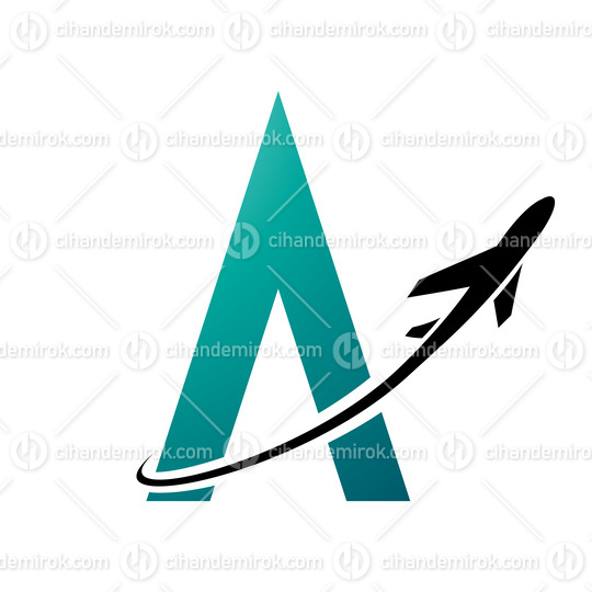 Black Airplane Over a Persian Green Letter A