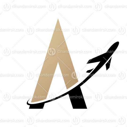 Black and Beige Letter A with an Airplane